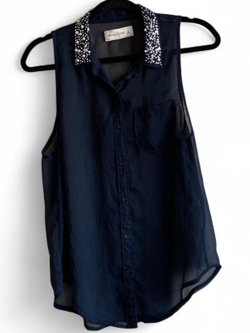 Y2K Sheer Button Up W/Embellished Collar size Small